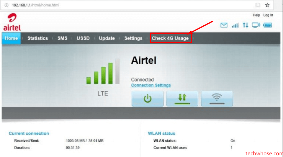Check 4G data usage Airtel Hotspot